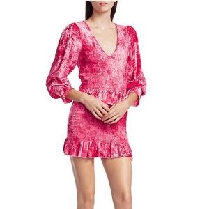 LoveShackFancy Evan Velvet Smocked Dress in Grenadine